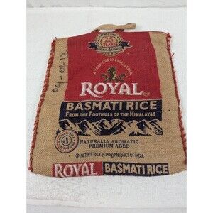 Royal Basmati Rice - Large Tote Bag Red/Beige/Blue Logo Pattern